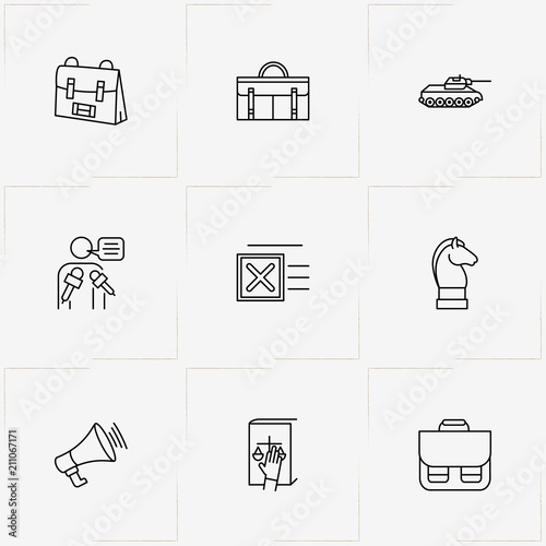 Politic line icon set with panzer, oath  and not approved