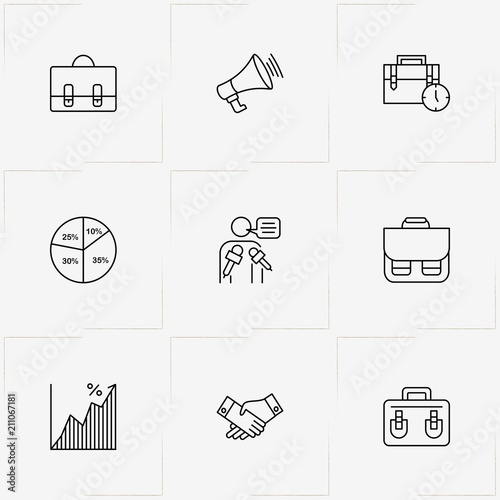 Politic line icon set with case, partnership  and lecturer