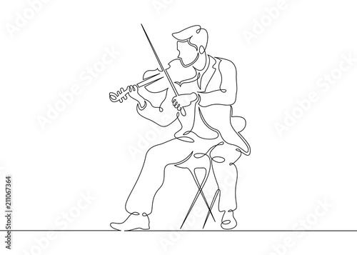 continuous one drawn single line of a musician is played by a violinist male
