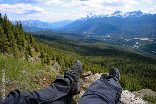Hikers are resting on a beautiful lookout on Castle Mountain © Jitka