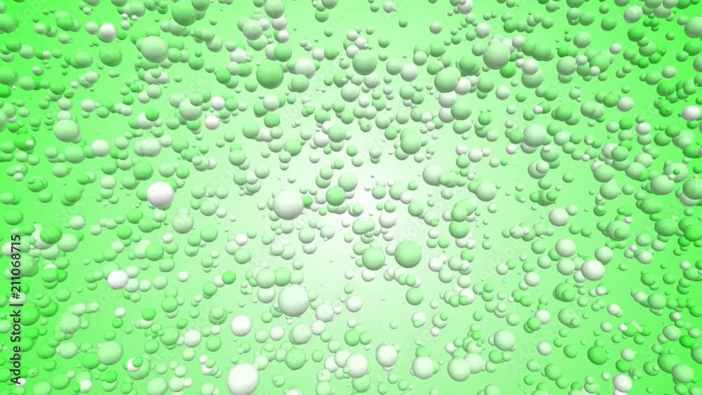 3D animated video with balls and bubbles 4K. Cartoon with green and white circles on a colored background in free movement. 3D animated video with balls and bubbles 4K. Cartoon with green and white circles on a colored background in free movement.
