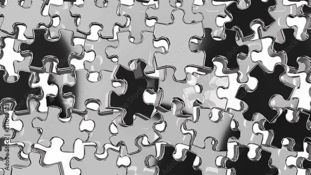 Silver Jigsaw Puzzle On White Background.3DCG render Animation. Silver Jigsaw Puzzle On White Background.3DCG render Animation.