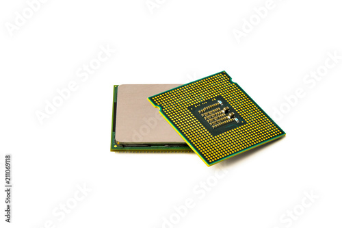 Fotografía Isolated CPU or central processing unit on white background, two CPU and two soc