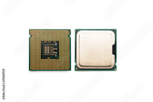 isolated CPU font and back side on white background photo