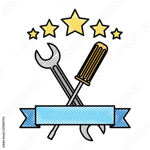 doodle screwdriver and wrench equipment with ribbon and stars