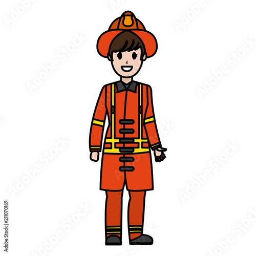 color firefighter with uniform equipment and emergency protection