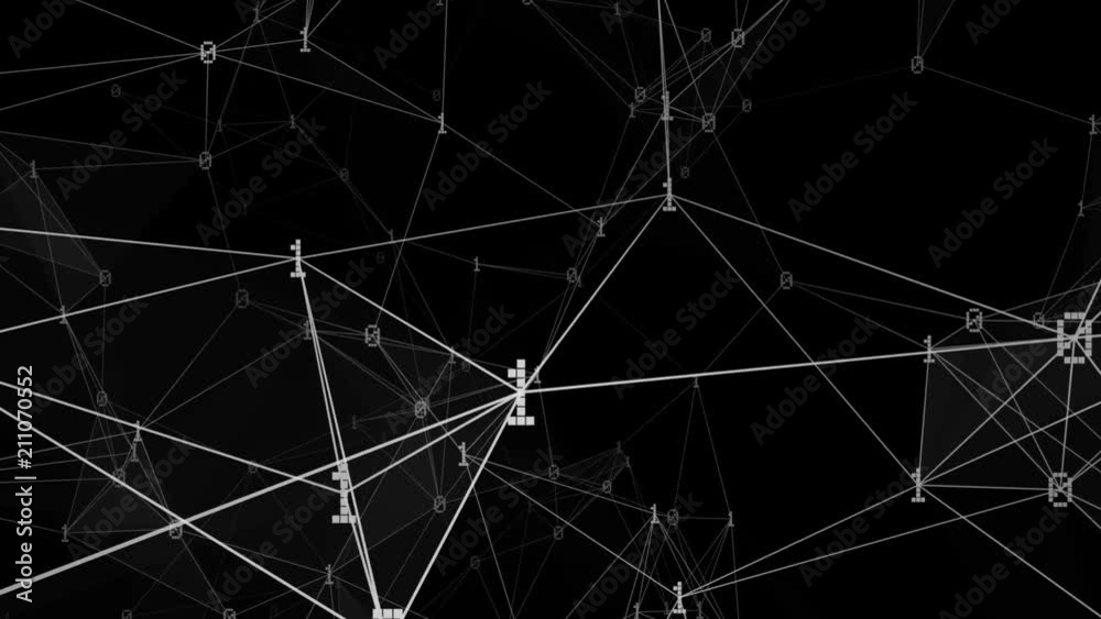 Network of binary digits moving horizontally on black background loop Network of binary digits moving horizontally on black background loop