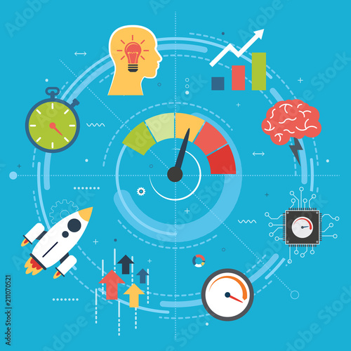 Performance and efficiency, growth in business with icons.