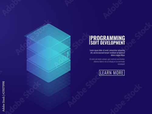 Abstract object, data server, cloud storage, banner for website isometric vector