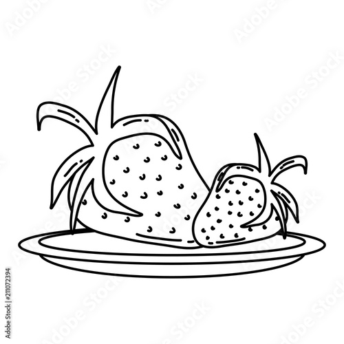 line delicious strawberries organic fruit in the tray