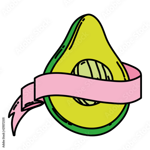 color delicious slice avocado fruit with ribbon