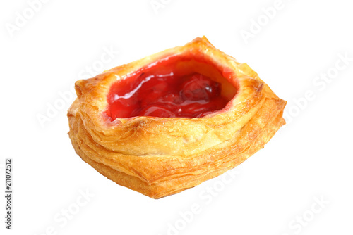 Slika na platnu danish pastry filled raspberry jam, selective focus,  isolated on white with cli
