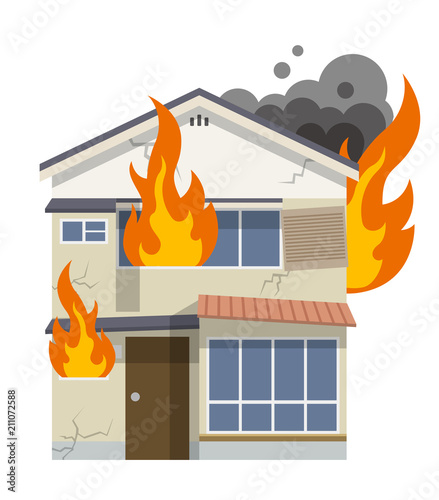 古い家、一軒家：火事、火災
