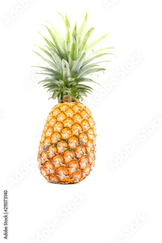 Yellow ripe pineapple on white background isolated with copy space