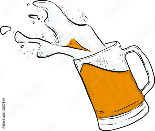Vector beer splashing out of mug
