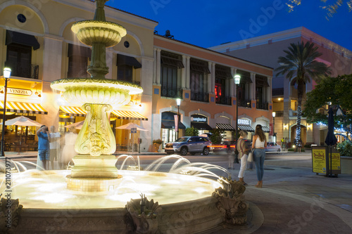 Fountain at West Palm Beach at night photo