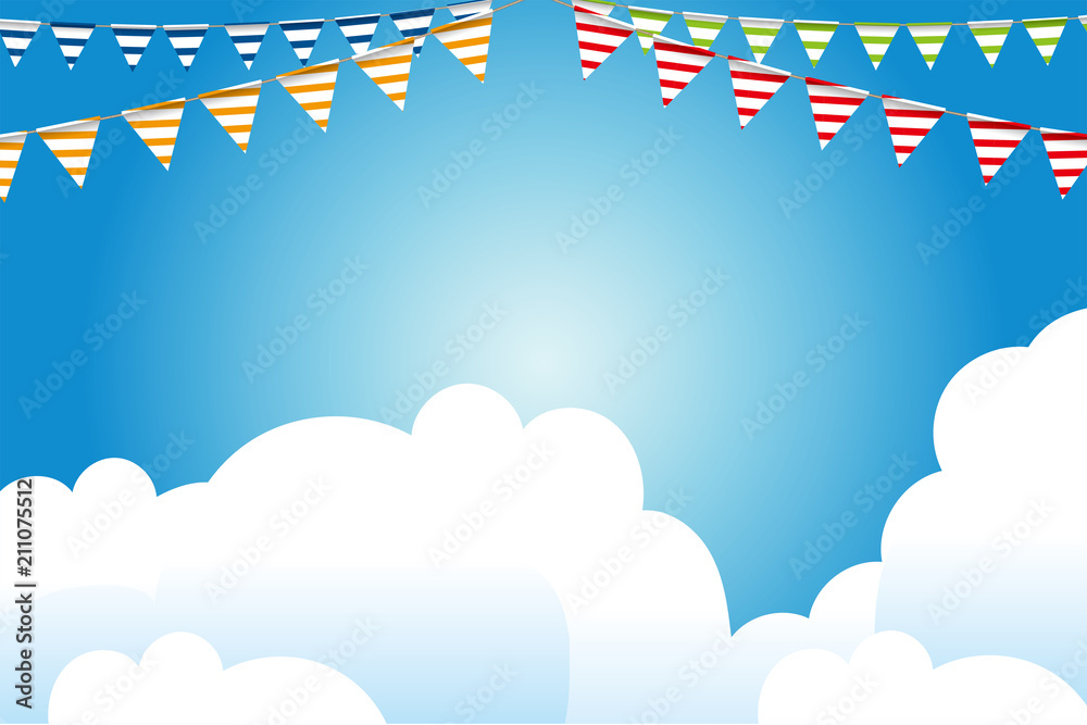 イラスト素材 青空とカラフルな三角旗 パーティーフラッグ 横位置 ベクターデータ Stock Vector Adobe Stock イラスト素材 青空とカラフルな三角旗 パーティーフラッグ 横位置 ベクターデータ Stock Vector Adobe Stock