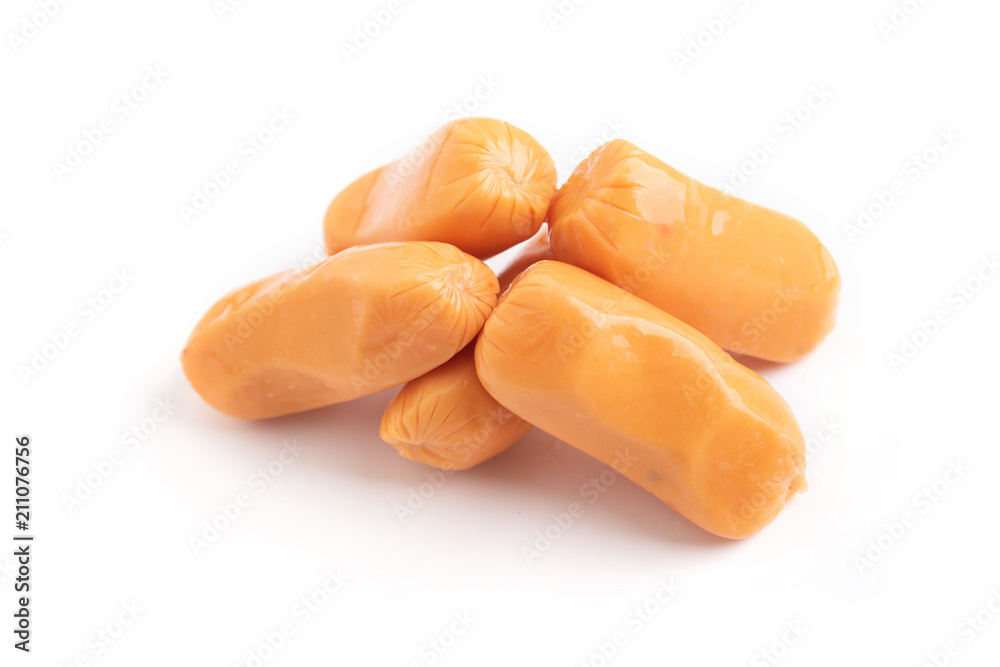 Fresh sausages on white background.