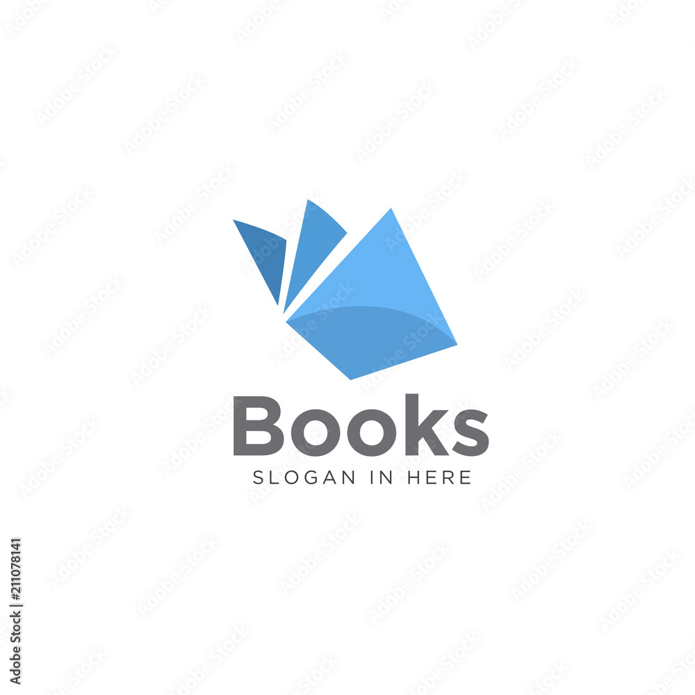 Simple blue book open modern logo, icon