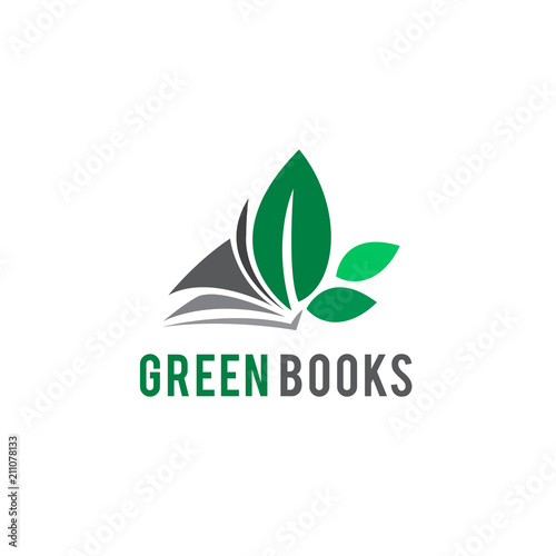 Green paper book logo with three leaf
