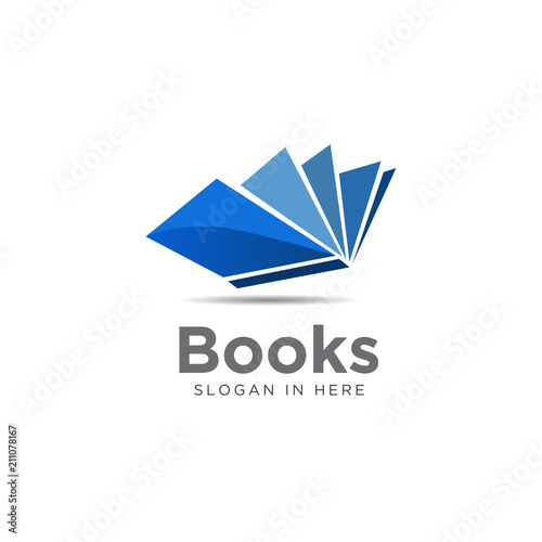 Modern blue book open logo, icon