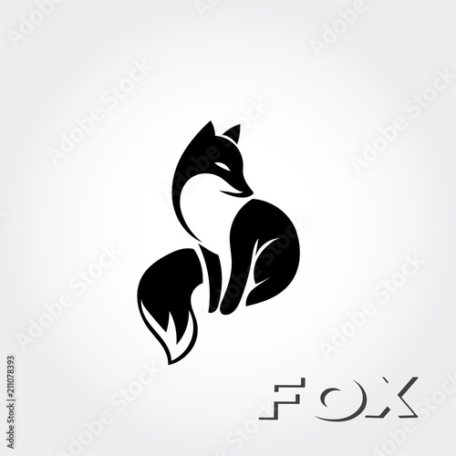 cute sitting fox art logo