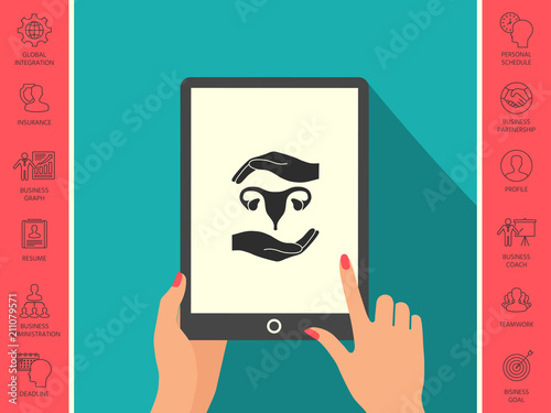 Hands holding Female uterus - protection symbol