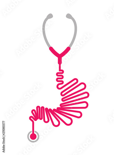 Doctor's Stethoscope in stomach shape. Checking On Stomach Medical Concept. Vector illustration isolated on white background.