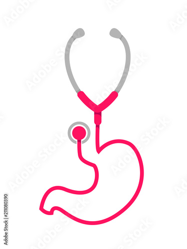 Doctor's Stethoscope in stomach shape. Checking On Stomach Medical Concept. Vector illustration isolated on white background.