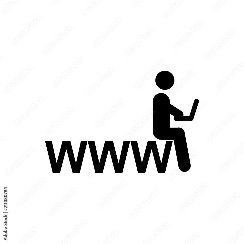 Internet man sitting with a laptop vector icon