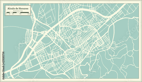 Alcala de Henares Spain City Map in Retro Style. Outline Map.