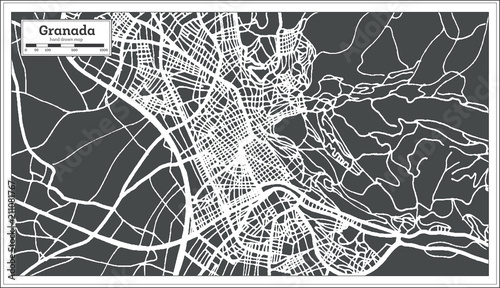 Granada Spain City Map in Retro Style. Outline Map.