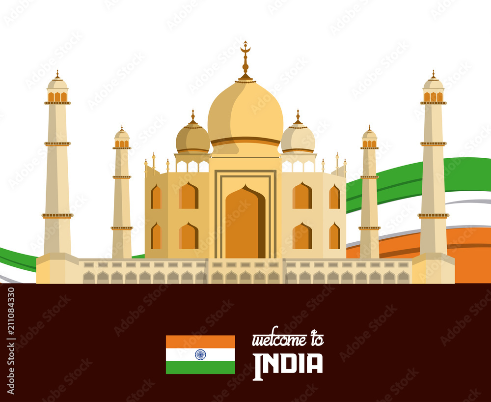 India travel card with taj mahal vector illustration graphic design