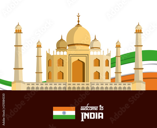 India travel card with taj mahal vector illustration graphic design