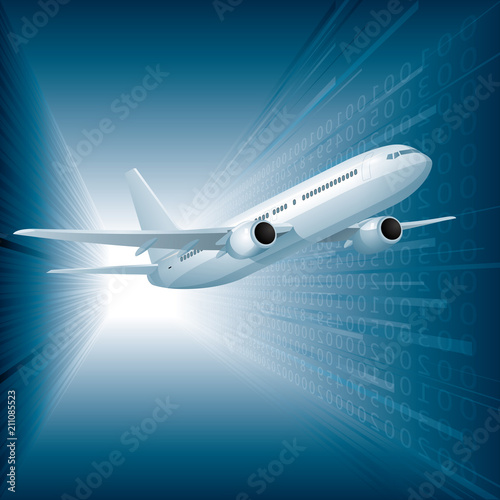  Air flight concept design, vector drawn jet airplane.