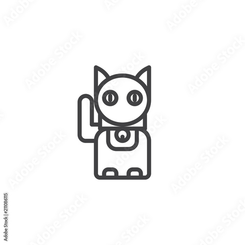 Maneki Neko cat outline icon. linear style sign for mobile concept and web design. Lucky Japan cat simple line vector icon. Symbol, logo illustration. Pixel perfect vector graphics