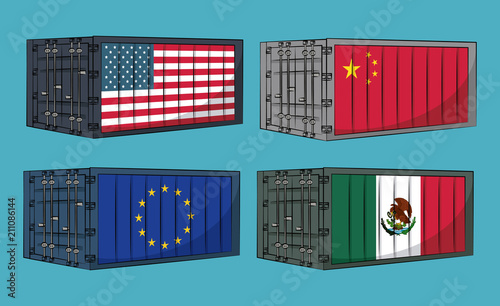 Trade war containers of mexico china USA and EU vector illustration graphic design