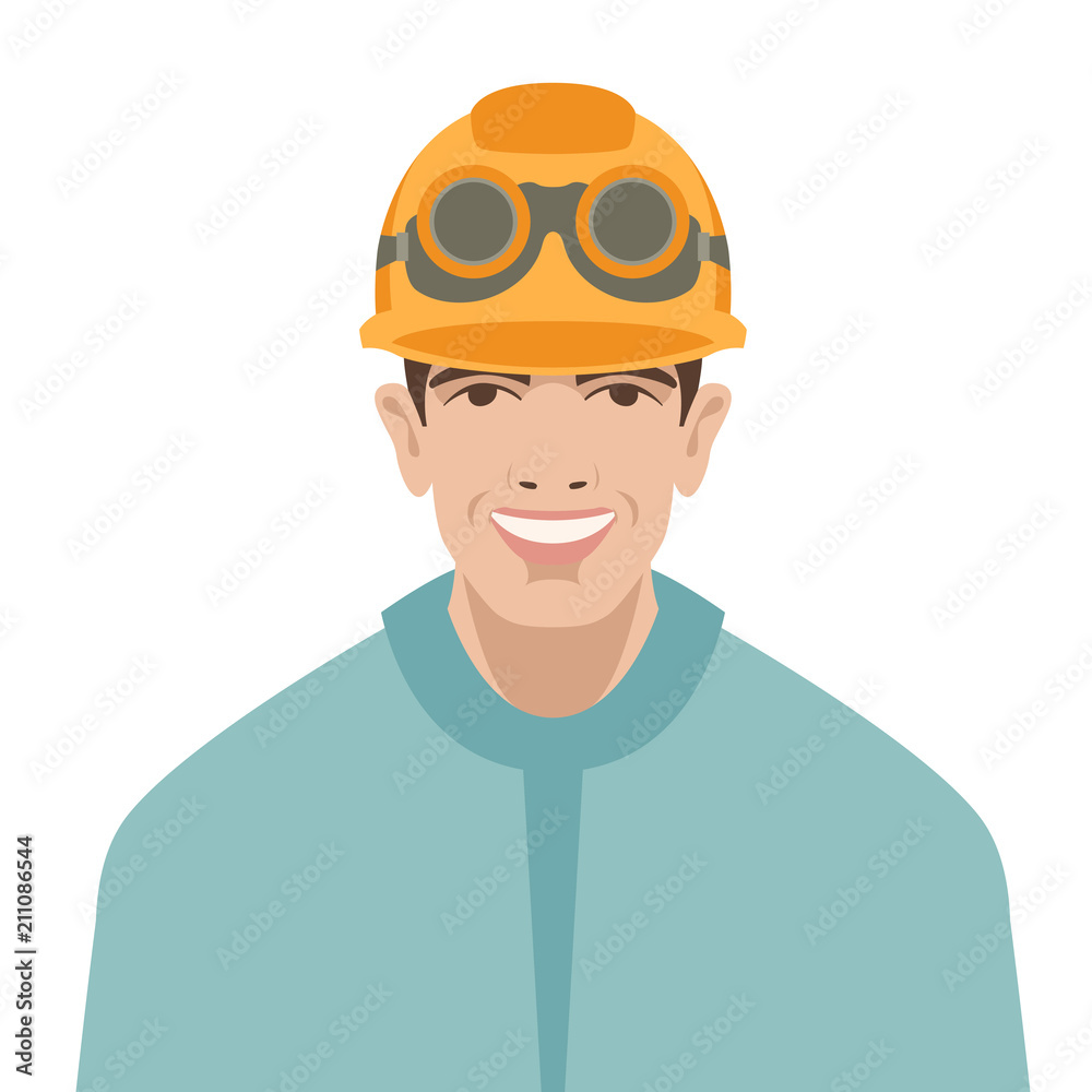 smiling worker in helm vector illustration flat style front 