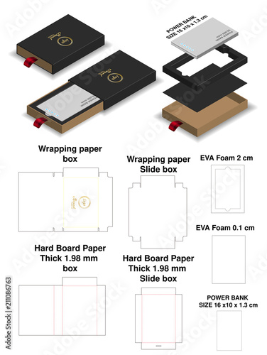 power bank rigid slide sleeve box mockup dieline