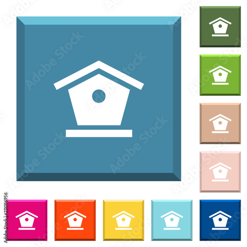Bird feeder white icons on edged square buttons