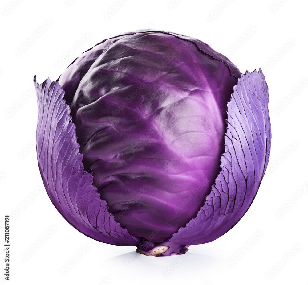 Purple cabbage isolated on white background. - obrazy, fototapety, plakaty 