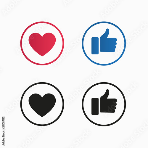 Like and love social media vector icons for print or web use
