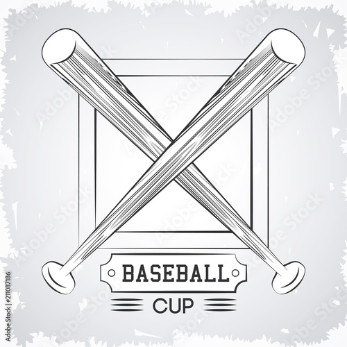 Baseball sport cup with bats emblem in gray and white vector illustration graphic design