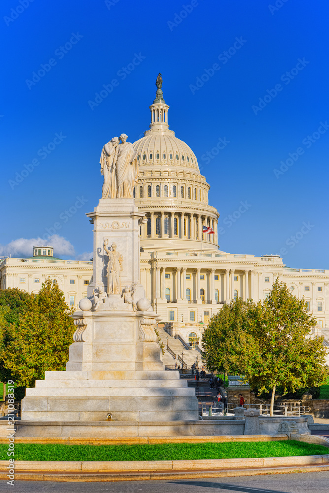 Washington, USA, United States Capitol, often called the Capitol Building and Peace Monument.