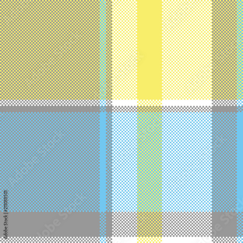 Yellow blue gray pixel plaid seamless pattern