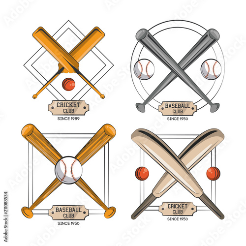 Set of Cricket and baseball emblems collection vector illustration graphic design