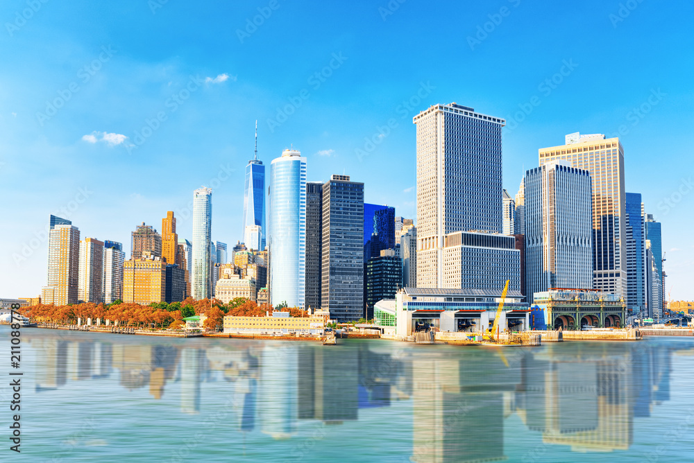 View Hudson bay to Lower Manhattan and Staten Island Ferry terminal. New York City is Financial capital of America. View Hudson bay to Lower Manhattan and Staten Island Ferry terminal. New York City is Financial capital of America.