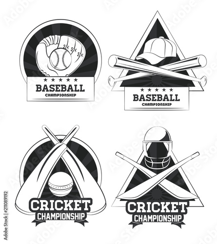 Set of Cricket and baseball emblems collection vector illustration graphic design