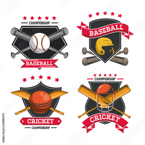 Set of Cricket and baseball emblems collection vector illustration graphic design