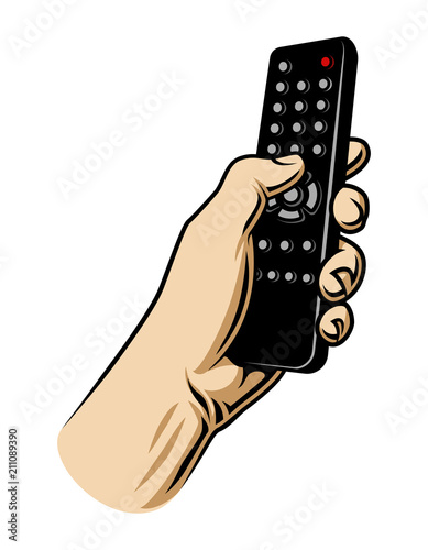 Male hand hoilding tv remote control